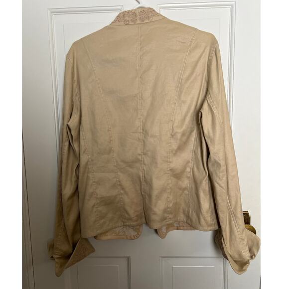 Peter Nygard Women's 12 Jacket Beige Embroidered Filigree Hook and Eye Floral - Picture 2 of 12